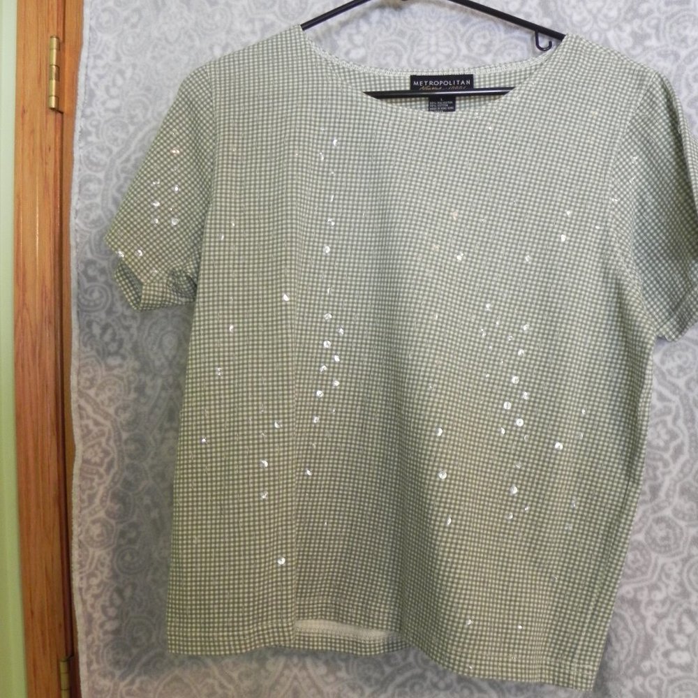 Sequin sage green and white top